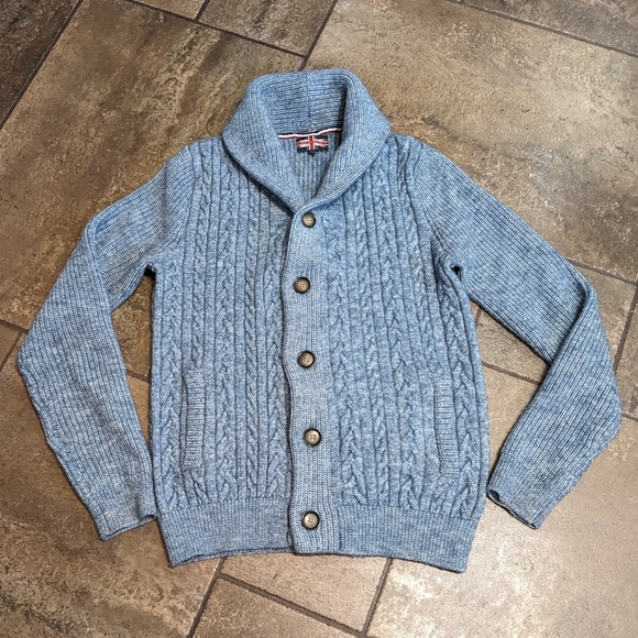 Soul Of London Grandpacore Wool Blend Cable Knit Cardigan Sweater Blue Size M - Picture 11 of 11